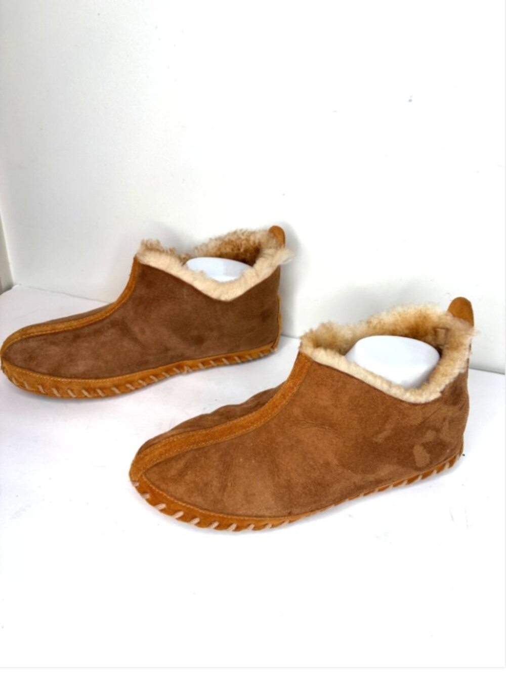 LL Bean Wicked Good Slippers Womens 10 Suede Shearling Booties Wool Lined Brown